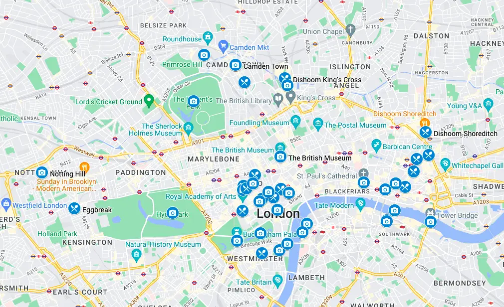 Harta cu atracții turistice Londra