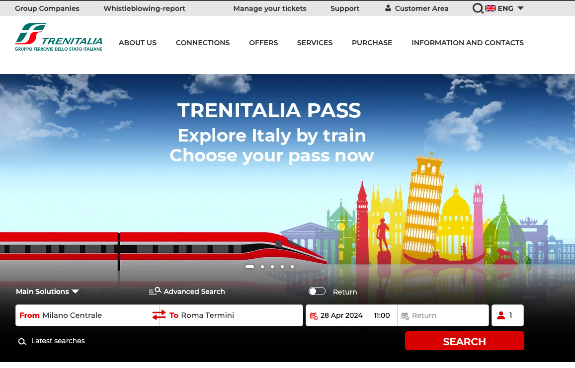 Pasul 1 din achiziționarea unui bilet pe site-ul TrainItalia